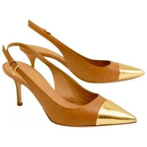✨ Tory Burch Penelope Slingback Cap-toe Pump cognac brown/gold 8M